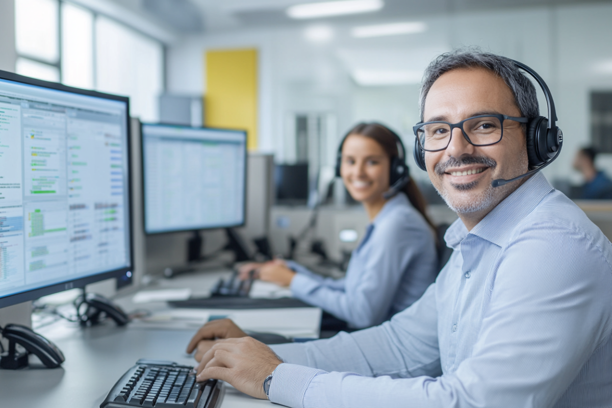 Experienced IT support specialists working in a modern office in Monterrey, providing expert solutions for SMBs.